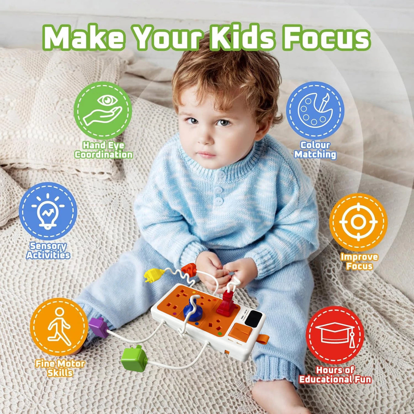 Montessori early educational toys, sensory power outlet for toddlers, busy board with light and sounds, airplane, car, travel toys, gift