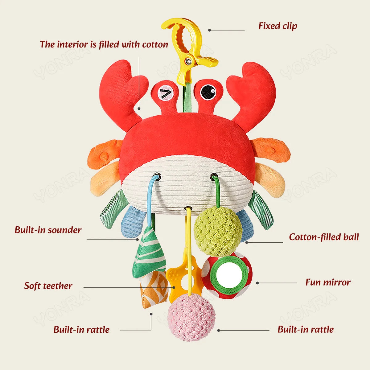Jouets mentaires oriels de ficelle de nervure en peluche avec hochet, jouets Montessori pour bébés, tout-petits, berceaux, cadeaux d'anniversaire, jouets de voyage