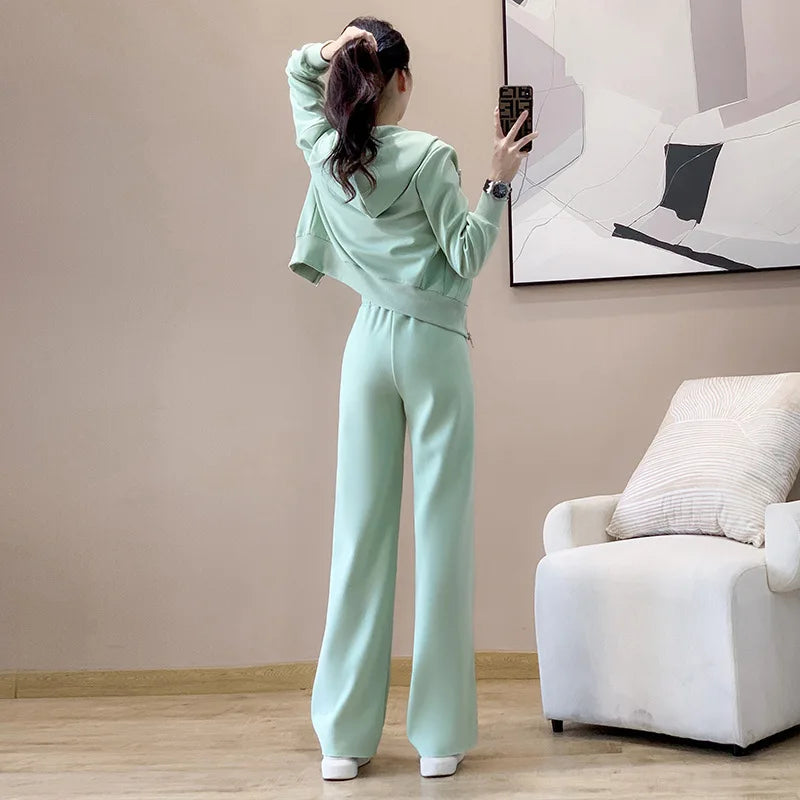 Ensemble de vêtements de sport décontractés pour femmes, sweat à capuche amincissant pour jeunes, tendance, deux pièces, en Polyester, manches longues, confortable, printemps automne