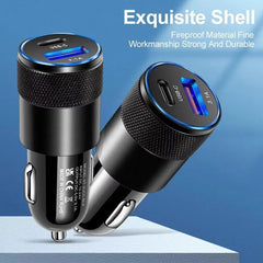 15W USB + PD petit canon en acier chargeur de voiture en alliage d'aluminium en métal chargeur de voiture 3.1A chargeur de voiture de téléphone portable