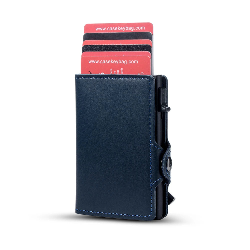 CASEKEY hommes portefeuilles véritable cuir de vache Pop Up affaires porte-carte de crédit RFID blocage mince intelligent portefeuille en Fiber de carbone avec poche