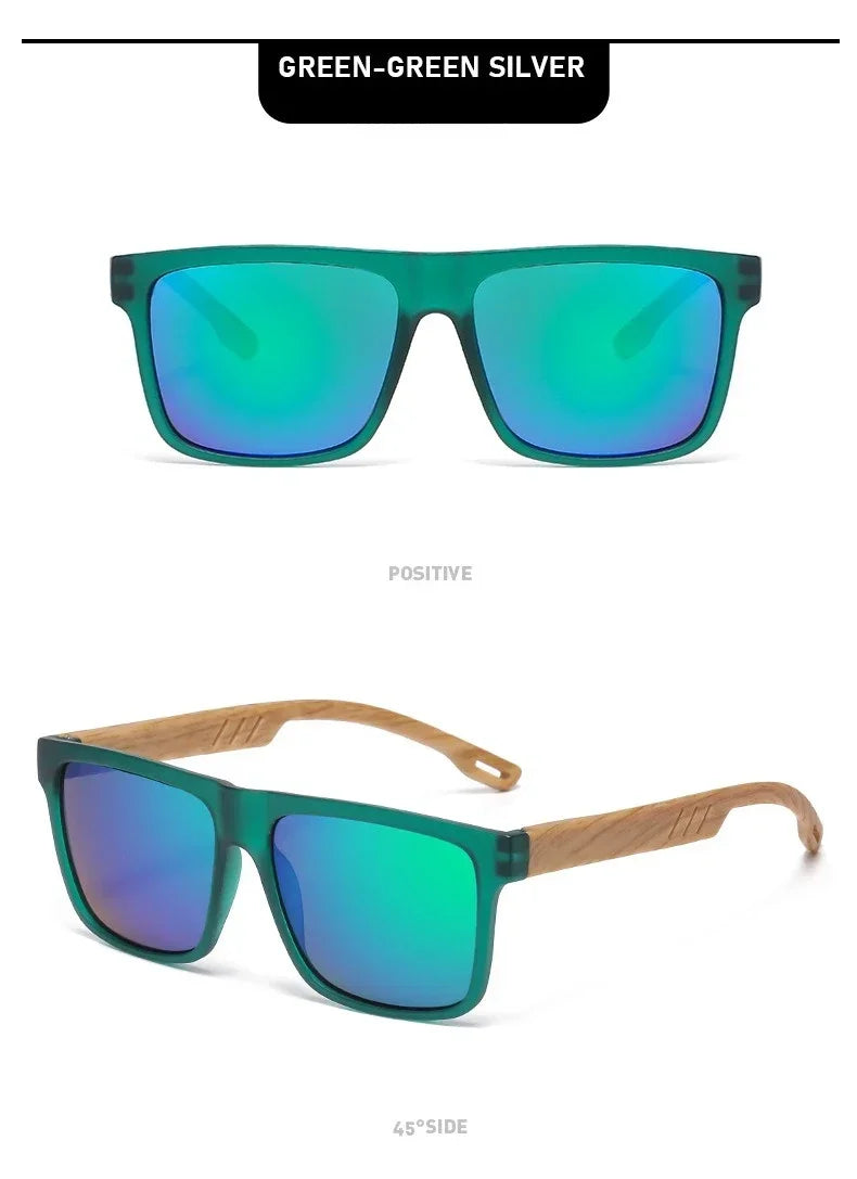 Lunettes de soleil en bois de bambou pour hommes et femmes, Vintage, Protection UV400, unisexe, monture carrée, nuances de conduite