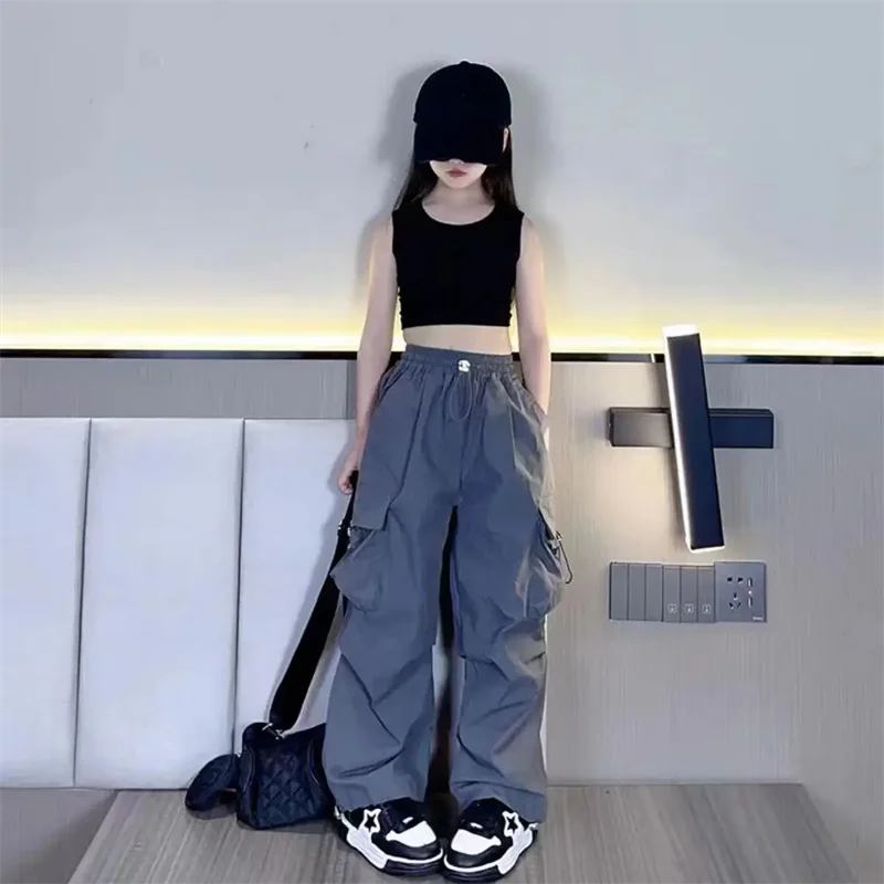 Pantalons Cargo pour filles de 5 à 14 ans, mode printemps, pantalons amples pour enfants, nouveau Style, pantalons à jambes larges, vêtements décontractés pour filles