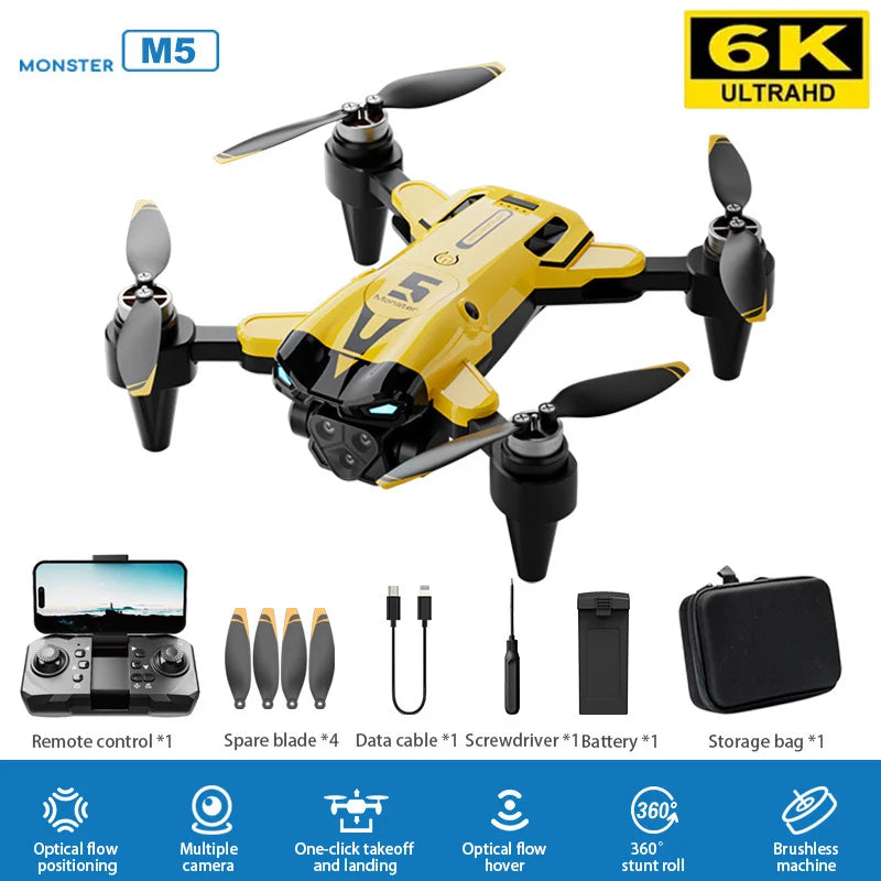 Drone professionnel M5 8K avec trois caméras grand angle, évitement d'obstacles, GPS 5G, positionnement du flux optique, quadrirotor RC sans balais