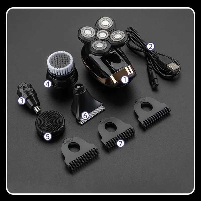 Rasoir électrique 5 en 1 pour hommes, Machine à raser Rechargeable, pour barbe, humide et sec, double usage, étanche, charge rapide