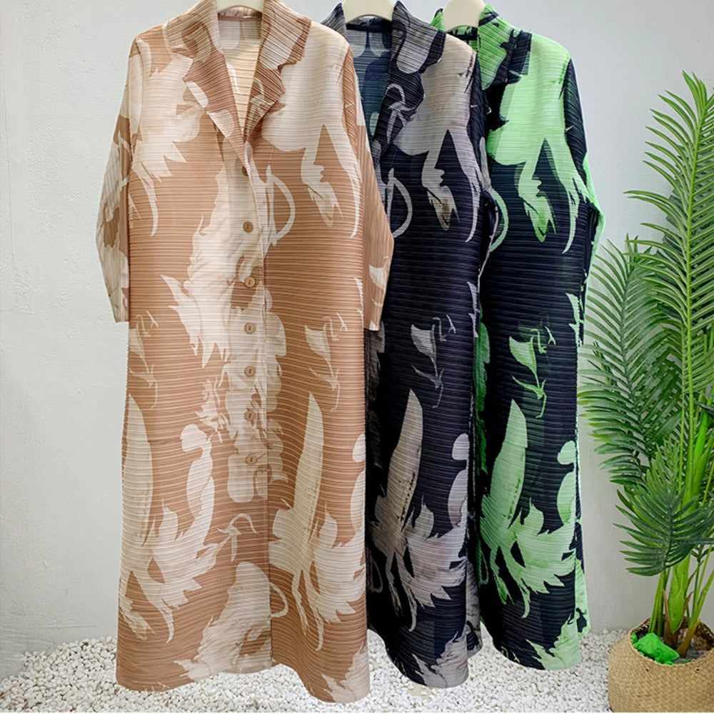 Robe imprimée à col en v pour maman, nouvelle mode d'âge moyen et âgée, manches sept-quarts, jupe plissée verte X, printemps 2025