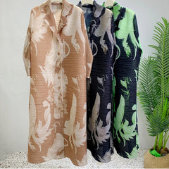 Robe imprimée à col en v pour maman, nouvelle mode d'âge moyen et âgée, manches sept-quarts, jupe plissée verte X, printemps 2025