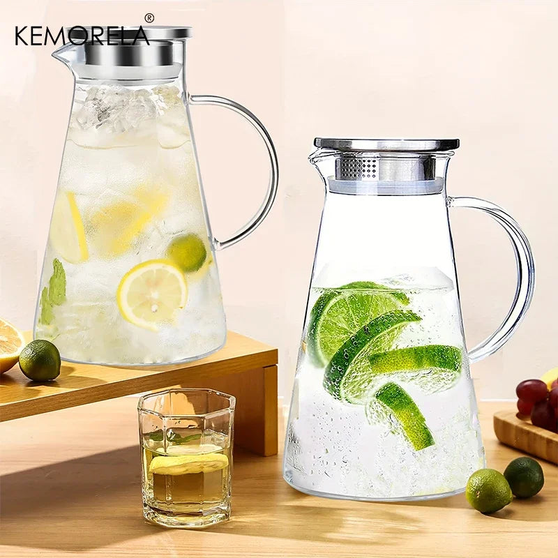 Pichet à eau Transparent en verre résistant à la chaleur, bouilloire et tasses d'eau froide avec poignée, pichet domestique de grande capacité, 1/2 pièces