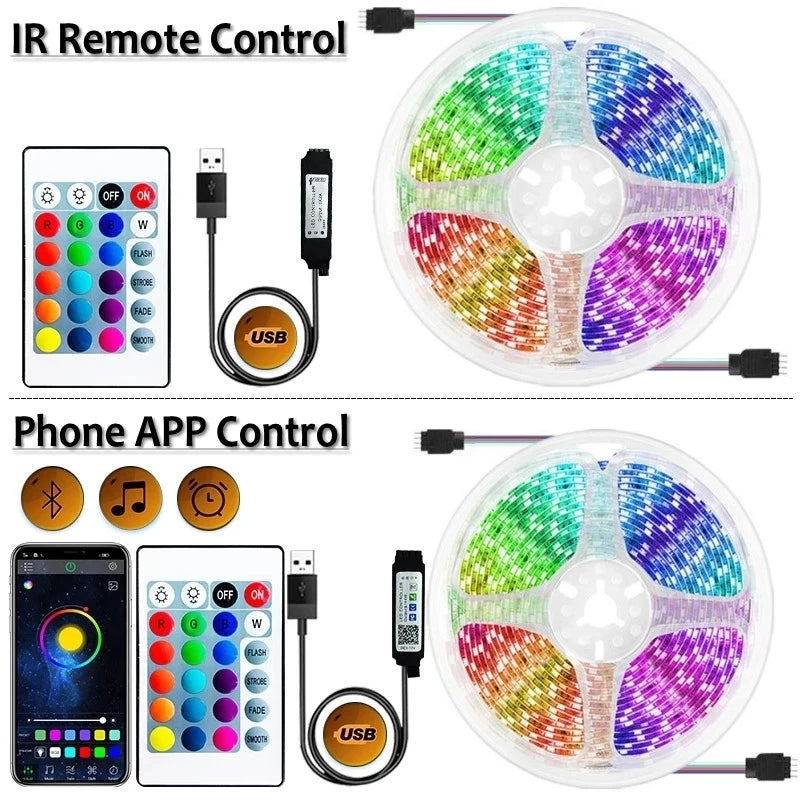 Bande lumineuse Led USB RGB, 5m, 10m, 20m, 30m, avec contrôle par application, ruban Flexible, pour la décoration de la pièce de la maison