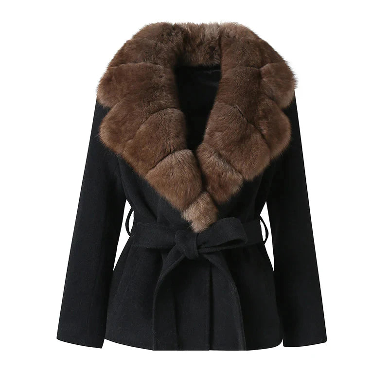 Manteau Long à lacets pour femme, manteau de bureau élégant en laine, fourrure, Patchwork, manches longues, vestes Cardigan amples, nouvelle collection 2025