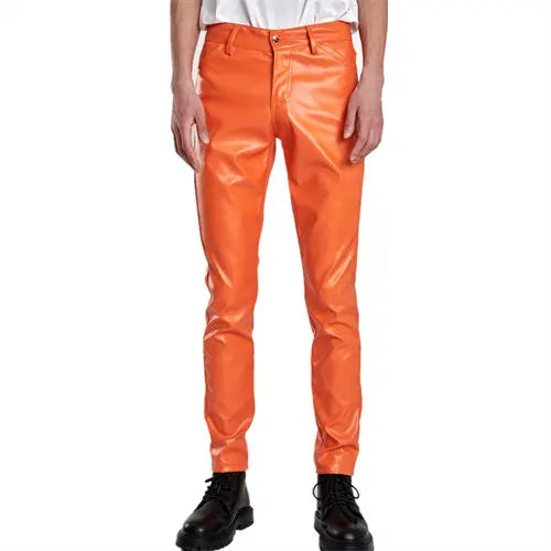 Pantalon en cuir PU pour hommes, Slim, à la mode, rouge, bleu, noir, gris, blanc, nouvelle collection 2024