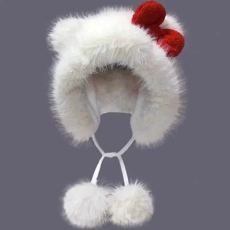 Chapeau seau mignon Hello Kitty avec cordon réglable, chapeau d'hiver à la mode, coupe-vent, matériau épais, casquette Streetwear Kawaii pour fille