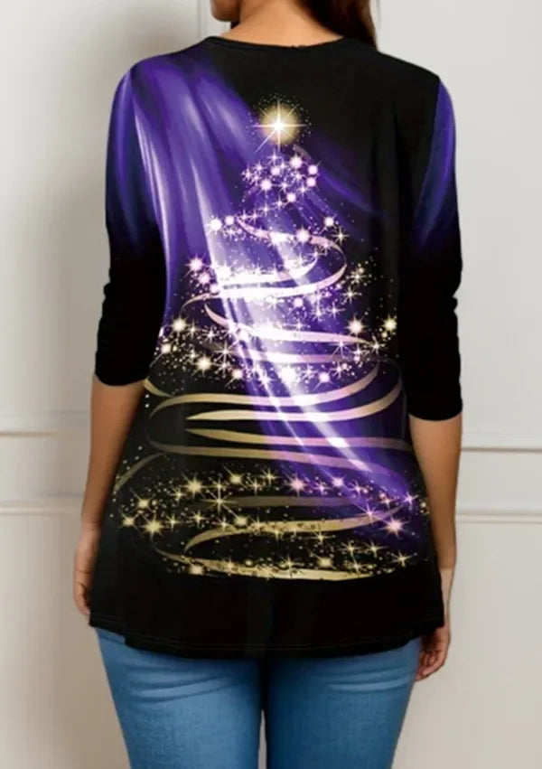 Arbre de noël femmes t-shirt mode col rond à manches longues hauts chemises impression 3D décontracté Harajuku femme grande taille vêtements