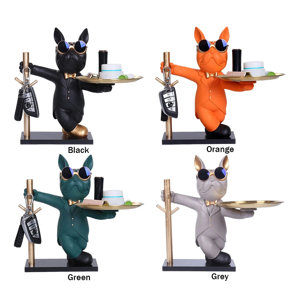 Sculpture de bouledogue français, Statue de chien, Figurine décorative, plateau de rangement en métal, pièce de monnaie, tirelire, clé d'entrée, porte-snack