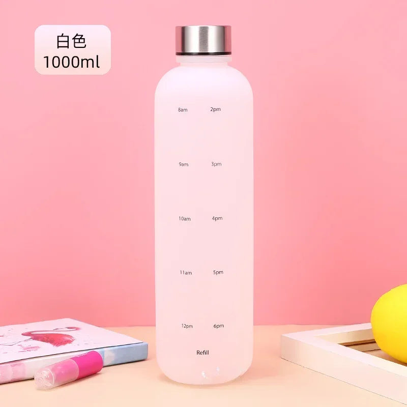 Nouveau 1L bouteille d'eau avec timbre de temps sans BPA réutilisable Fitness Sports voyage en plein air étanche tasse d'eau bouilloire givrée