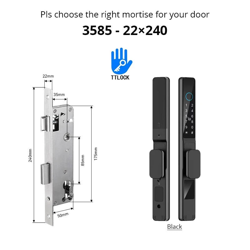 Serrure intelligente pour porte coulissante étanche, application TTLock Alexa, Code numérique par empreinte digitale, carte RFID, Anti-serrure électronique en verre d'aluminium
