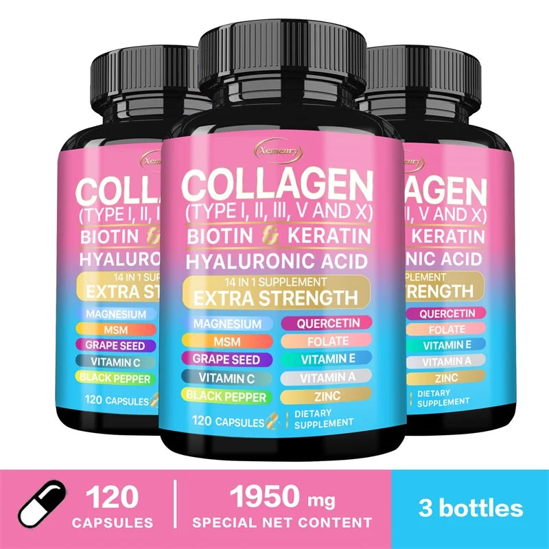 Supplément de collagène - Maintaine le bien-être global, soutient les soins de la peau, les ongles, les cheveux, les antioxydants et le système immunitaire