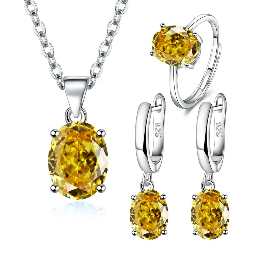 ElassorZkeys-Ensembles de bijoux en argent regardé 925 pour femmes, bague, collier, boucles d'oreilles, accessoires de luxe, offres