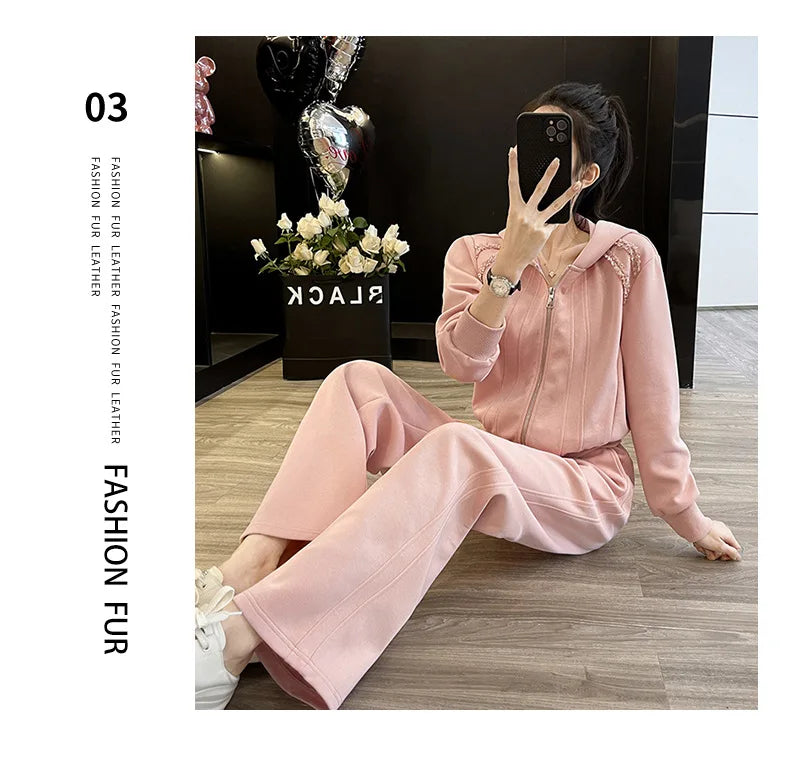 Ensemble de vêtements de sport décontractés pour femmes, sweat à capuche amincissant pour jeunes, tendance, deux pièces, en Polyester, manches longues, confortable, printemps automne