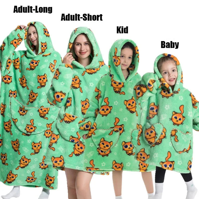 Sweat-shirt à capuche d'hiver pour femmes et hommes, pull polaire géant TV, couverture surdimensionnée avec manches, vêtements citrouille d'halloween pour adultes
