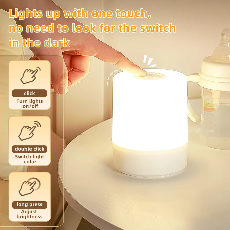 Veilleuse LED à capteur tactile pour enfants, lumière à intensité variable en continu, à côté de la lampe, chargement USB, lampe de table, veilleuse pour bébé, chambre à coucher