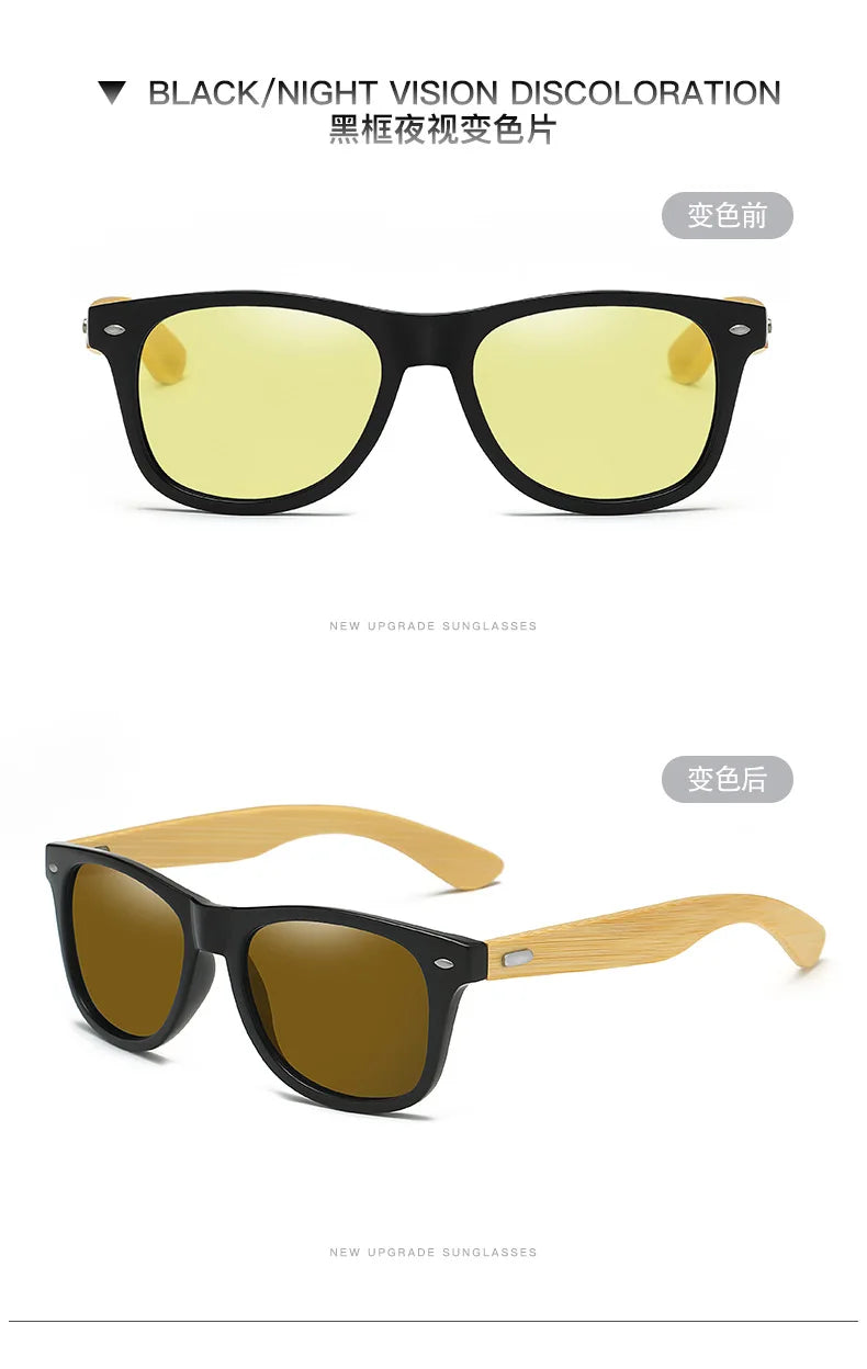 Lunettes de soleil en bois de bambou pour hommes et femmes, classiques, Non polarisées, UV400, Vintage, pour la conduite, noires, pour la pêche, UV400