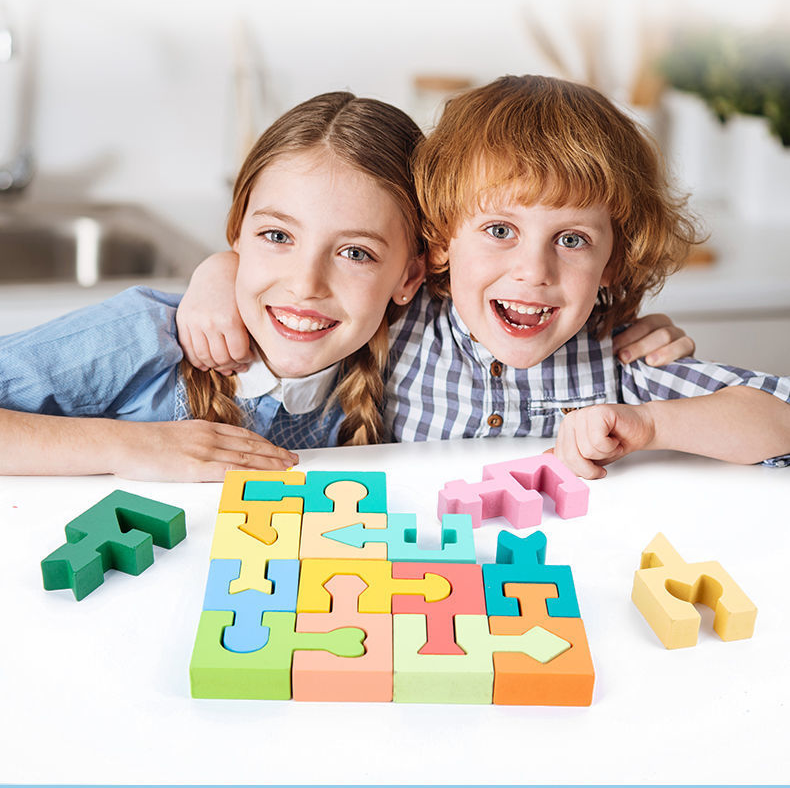 Puzzles en bois pour enfants, blocs de construction assemblés, jouets éducatifs, pensée logique, entraînement spatial, jouets Montessori