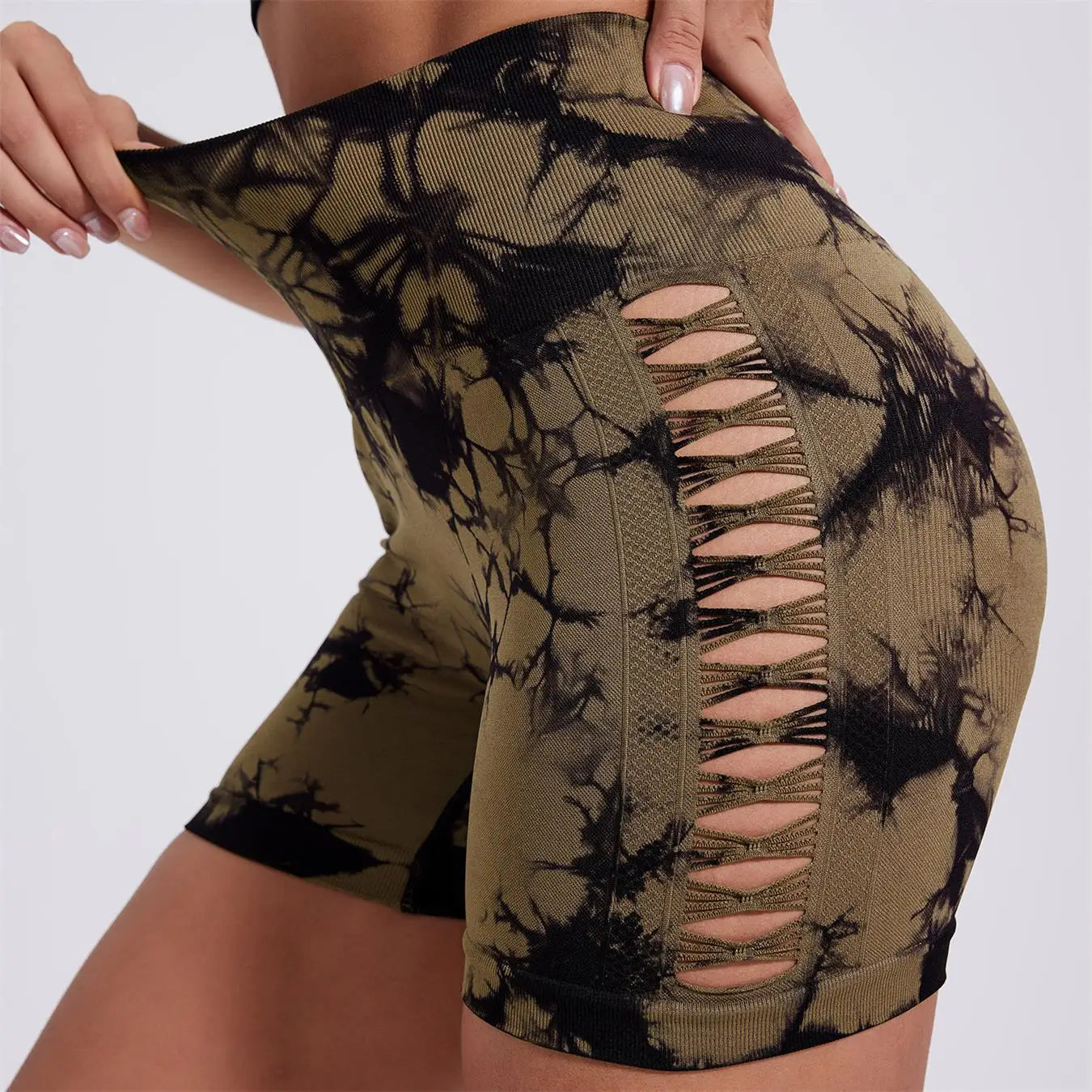 Pantalon de Fitness sans couture teint par nouage pour femmes, taille haute et levage des hanches, short serré de sport, course à pied, Sexy, pêche, Fitness, Yoga