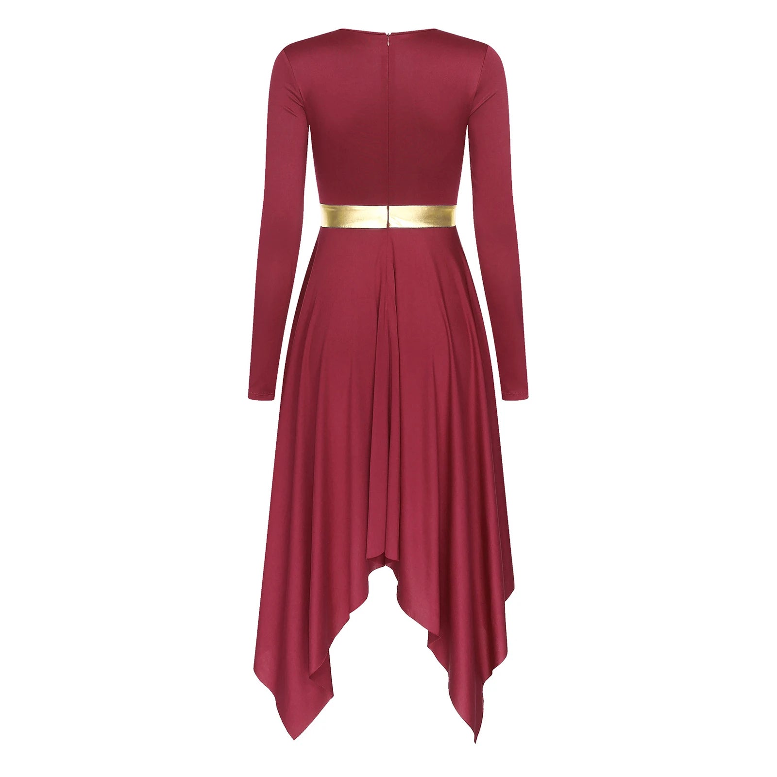 Robe de danse lyrique à manches longues pour femmes, robe à ourlet irrégulier, costume de spectacle liturgique, vêtements de danse modernes, culte de la chorale d'église