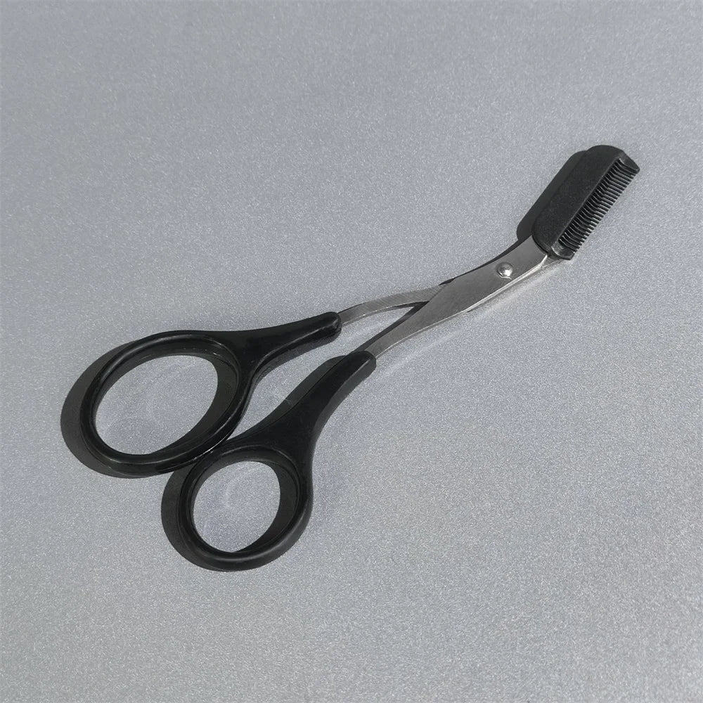 Eyebrow trimmer scissors with comb, for women and men, stainless steel safety scissors, facial shaver, makeup, beauty