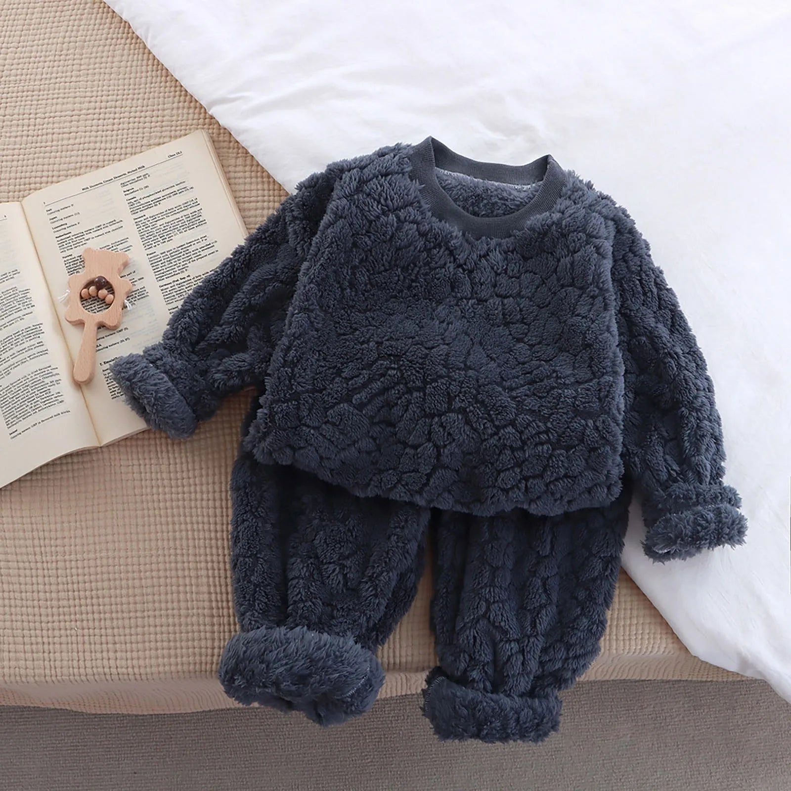 2t filles vêtements flanelle ensemble enfants deux pièces ensemble nouveau fourrure Jacquard ample col rond maison costume enfant en bas âge fille garçon correspondant
