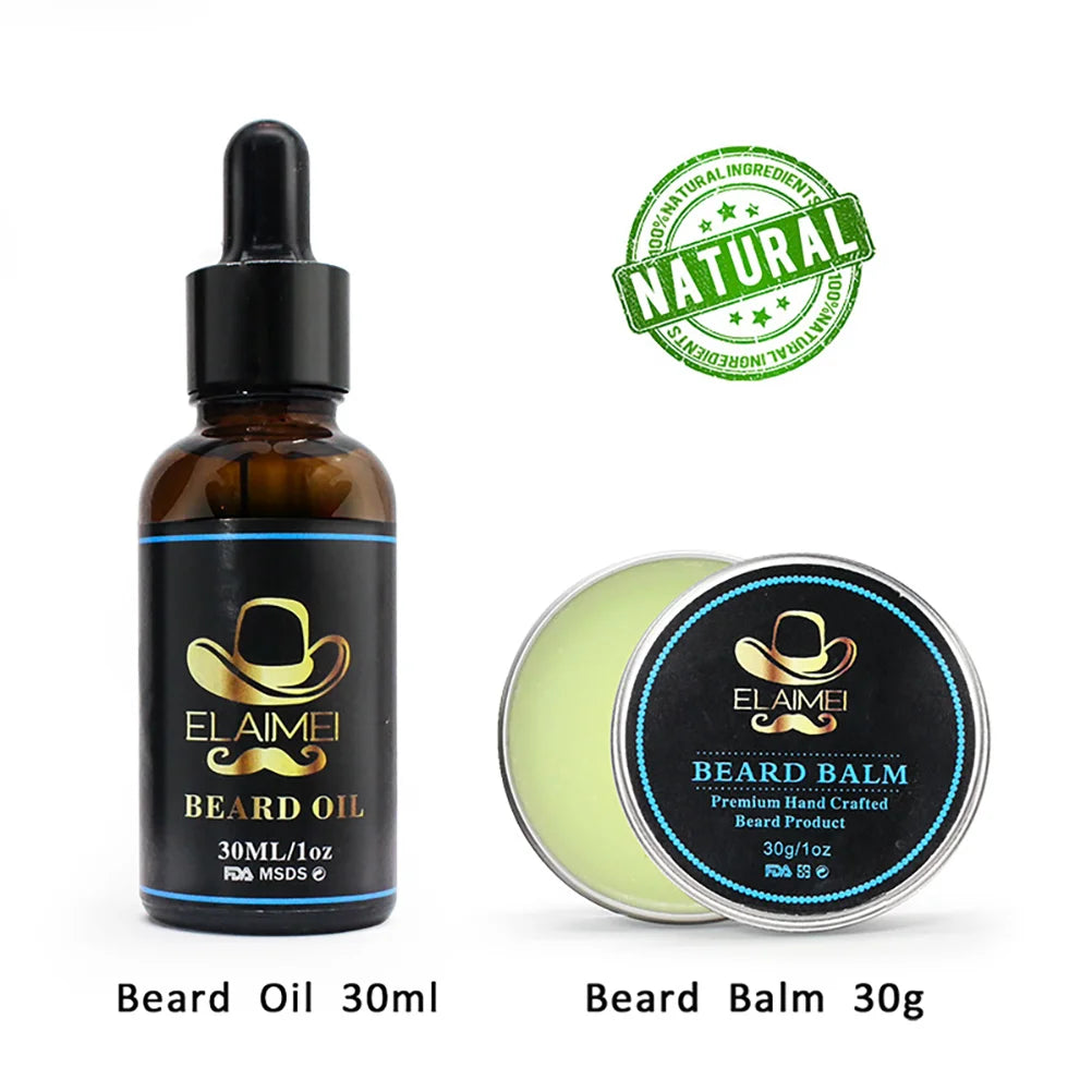 Kit de toilettage de barbe pour hommes, huile essentielle, baume avec ciseaux, peigne, brosse, ensemble de sang, style aléatoire, 03/Care, 6 pièces