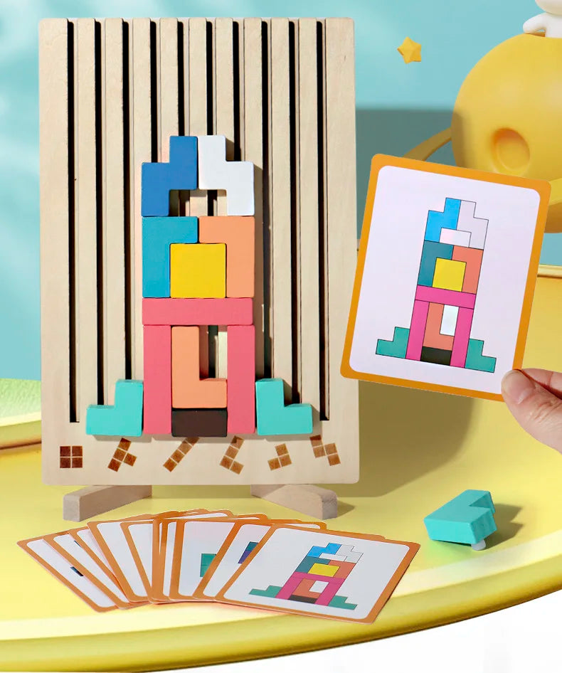 Blocs russes 3D en bois, Puzzle, casse-tête, jouet Tangram, Intelligence, blocs colorés, éducatifs Montessori