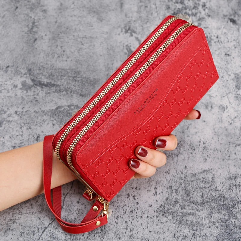 2024 nouveau sac à main dames longue fermeture éclair portefeuille mode en relief grande capacité téléphone portable poche sac à main