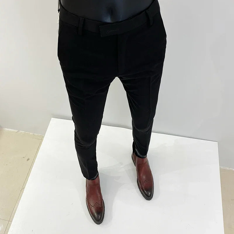Men's Suit Formal Trousers, Men's Stretch Slim Fit Solid Color Casual Outfit Full Length Trousers, Fashion New Men's Clothing
