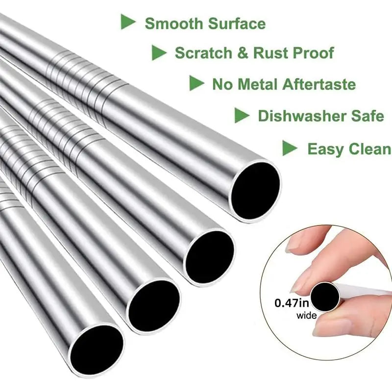 FAIS DU 4 pièces 12mm paille réutilisable en acier inoxydable 304 avec brosse de nettoyage pour un sorter facile des smoothies épais et des Milkshakes