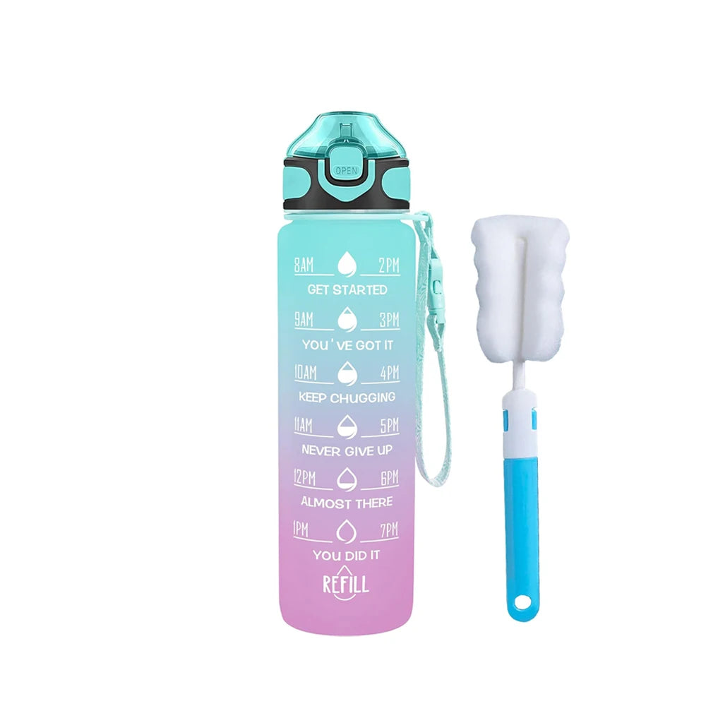 Bouteille d'eau potable de 32 oz avec fois pour boire et paille, motivation avec sangle de transport, étanche BPA et sans toxique