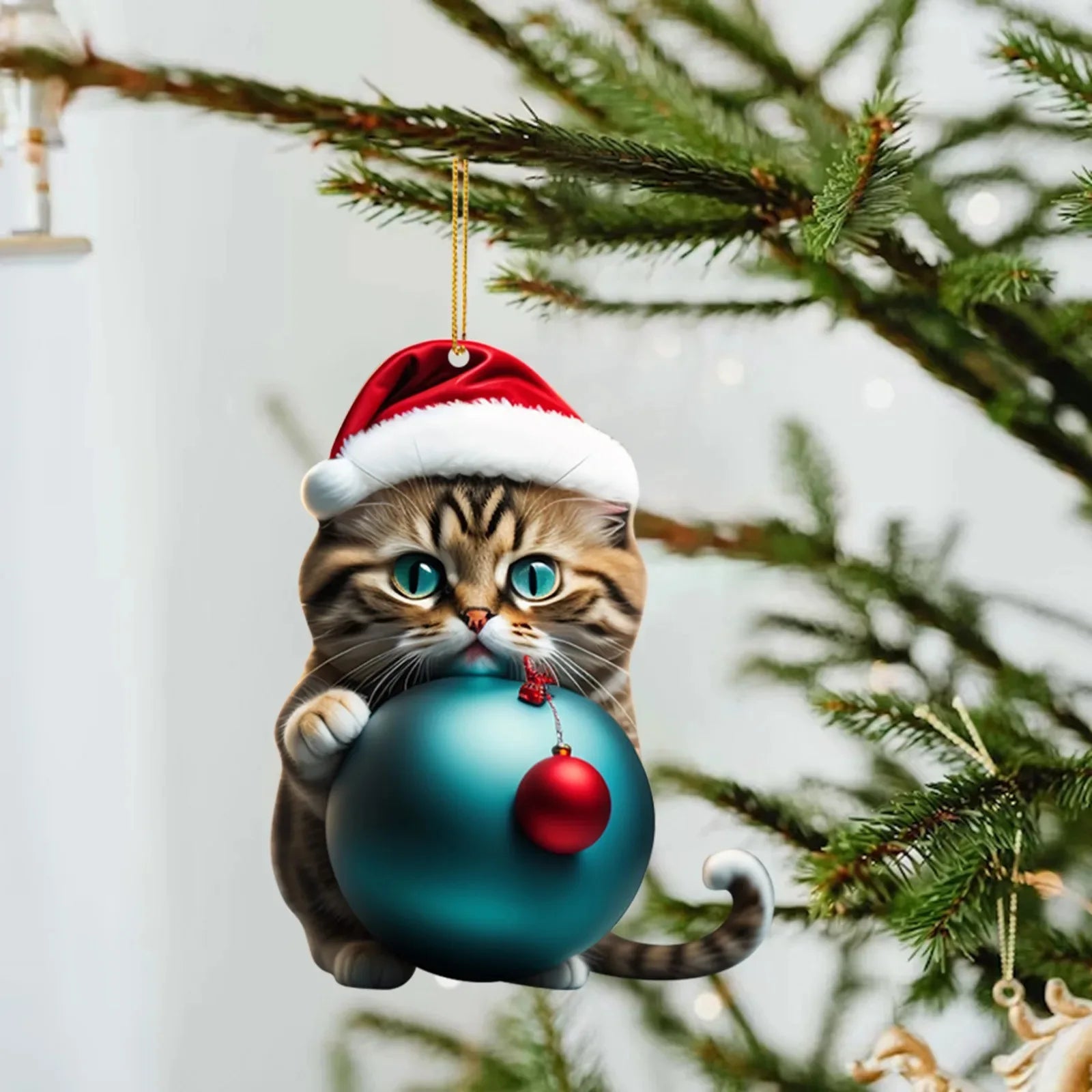 Modern Christmas decoration for home, car pendant, Christmas tree ornament, funny 2D acrylic cat ornament