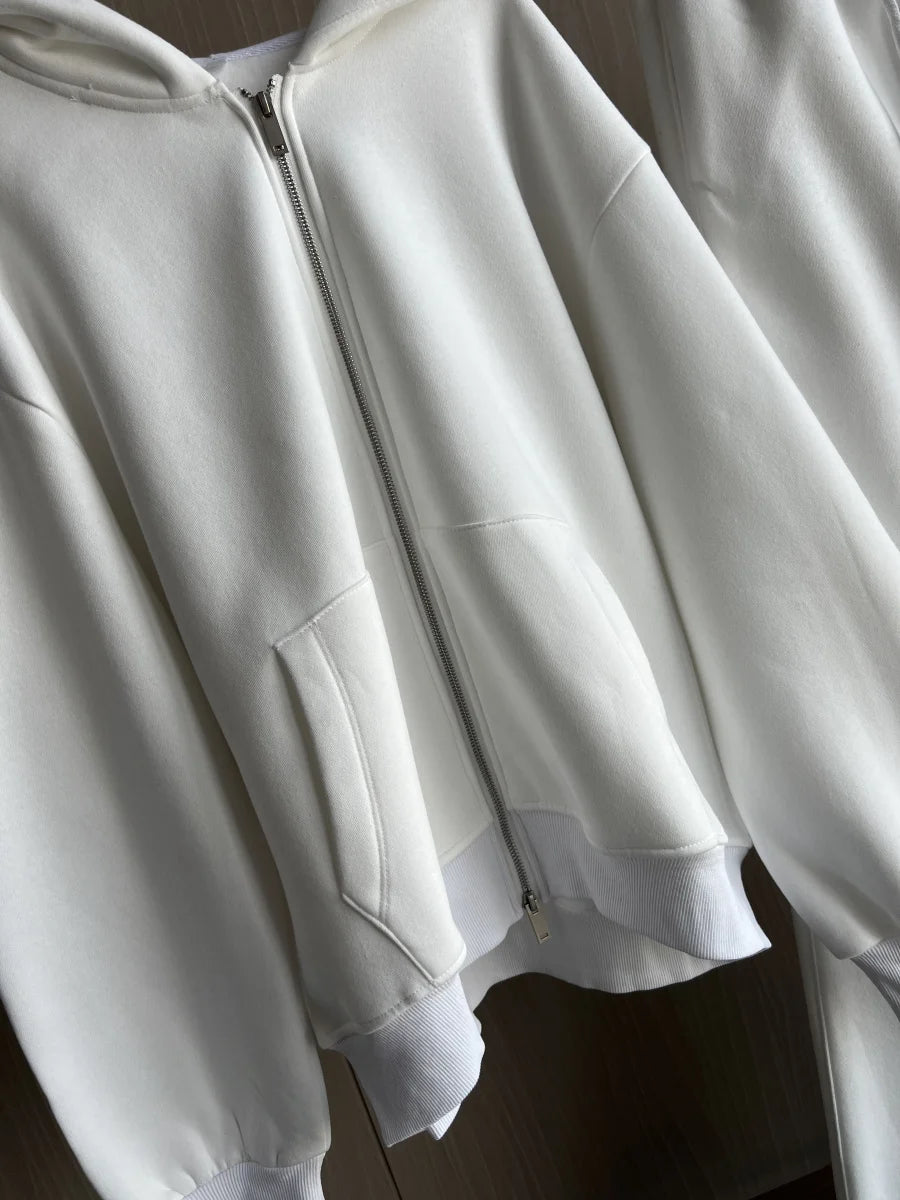 ETJ 2025 automne/hiver nouveau sport décontracté pour femmes surdimensionné sweat à capuche avec fermeture éclair jambe large vadrouille pantalons de survêtement ensemble 4174842