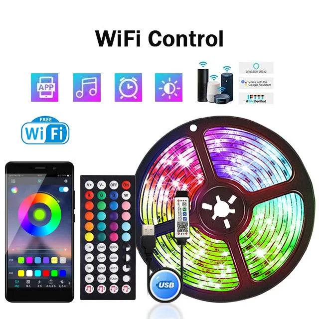 1-30M 5V RGB USB LED Strip Light, DIY, Color Changing, Flexible Strip, Diode, LED Light for Room Decoration, Lighting