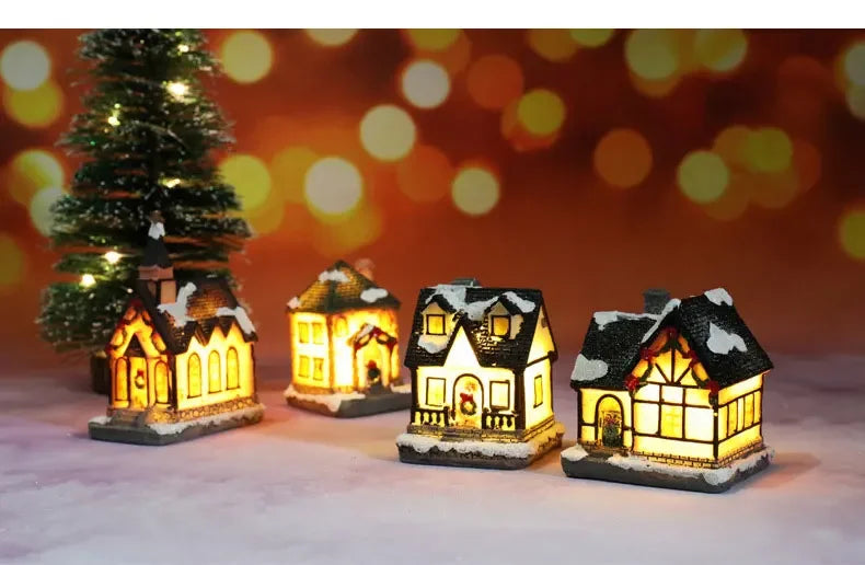 Christmas decoration house LED light durable Christmas ornaments small resin mini house miniature village building for home children gift