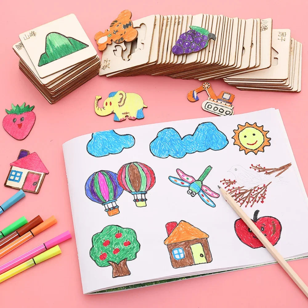 Jouets Montessori pour enfants, jouets de dessin, modèle de peinture en bois, pochoirs, jouets éducatifs d'apprentissage pour enfants, cadeau de noël