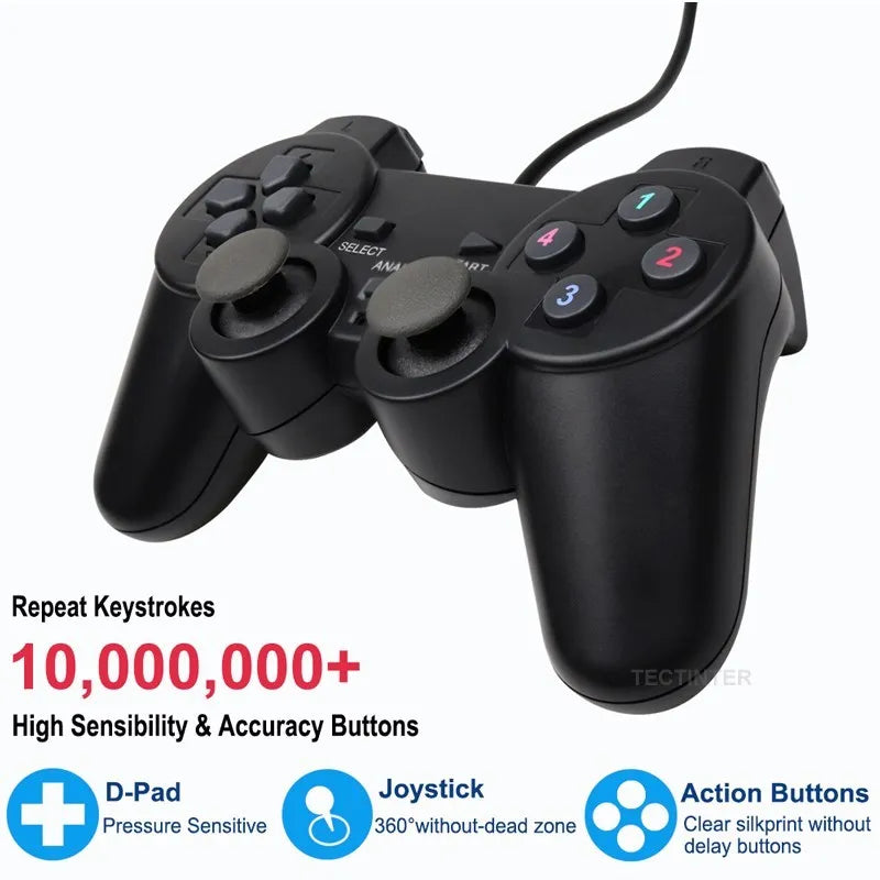 Manette de jeu filaire USB pour WinXP/Win7/Win8/Win10, Joypad pour PC Windows, ordinateur portable, Joystick de jeu noir
