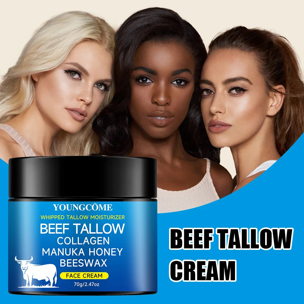 Tallow face cream with raw honey olive oil. Anti-aging face cream, wrinkle-dissolving collagen cream, smooths wrinkles, moisturizes, and firms. 