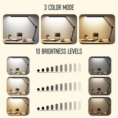 LED desk lamp, adjustable flexible reading lamp with variable brightness, 3 colors, 10 brightness levels, table lamp with memory function for the office
