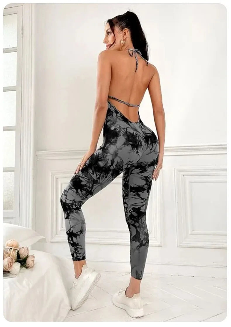 Sexy dos nu fronde femmes pleine saisons décontracté Fitness sport combishort sans manches mince vêtements de sport tout en un combinaison vêtements