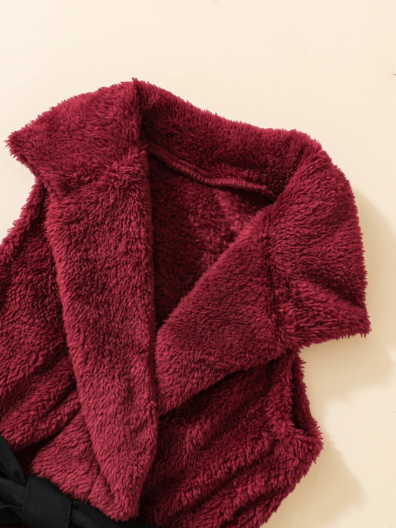 Gilet en velours d'agneau rouge vin pour enfants, haut à bande de fosse, mince, longue ceinture, costume simple amincissant, hiver, filles, 3 pièces