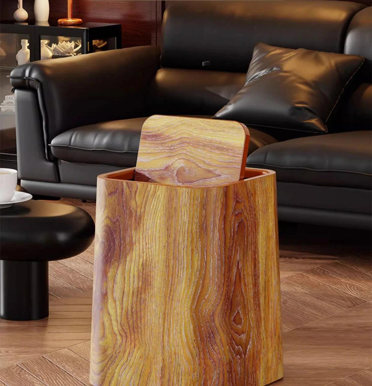 Poubelle à motif carré rétro en bois, poubelle étanche, poubelle de recyclage de salle de bains, poubelle de grande capacité, accessoires de cuisine