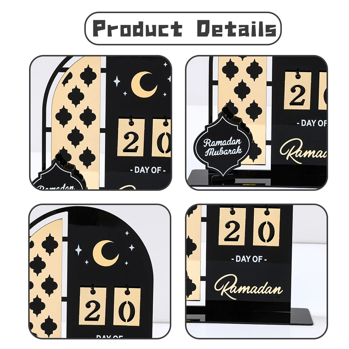 Calendrier de compte à rebours en acrylique pour Ramadan, ornements, cadeaux Eid Mubarak, décor pour la maison, fournitures de fête musulmane islamique 2025 Kareem