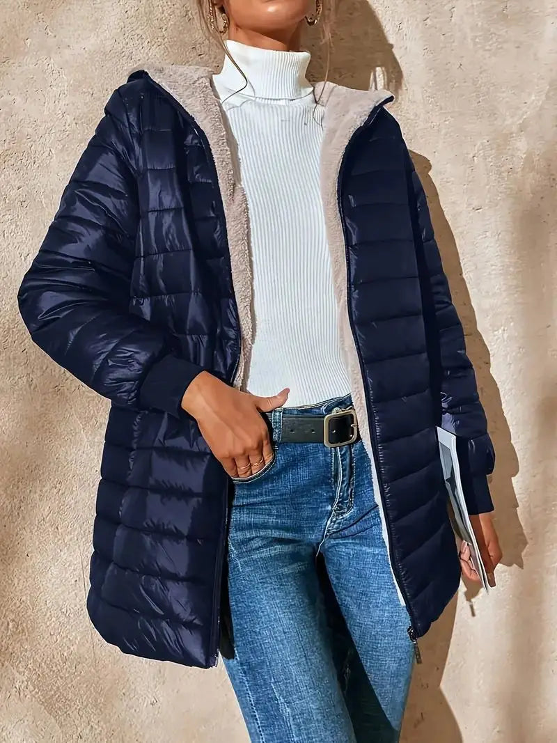 Veste longue à capuche pour femmes, coupe ample, manteau en coton doublé polaire, confortable, Style décontracté, mi-long, Parka, vêtements d'extérieur
